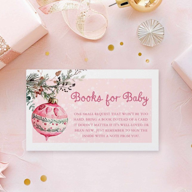 Rosa Weihnachtsbücher für die Babynachtskarte Begleitkarte (Winter Holiday Christmas Baby Shower Books for baby card)
