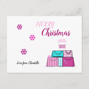 Rosa Weihnachtseinkaufstaschen Feiertagspostkarte