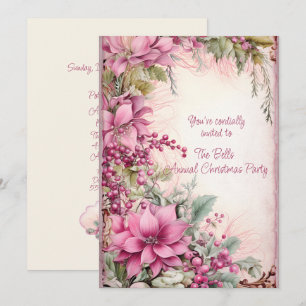 Rosa Weihnachtsfeiertage Jährliches Party Einladung