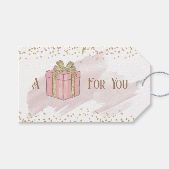 Rosa Weihnachtsgeschenk Geschenkanhänger (Vorderseite (Horizontal))