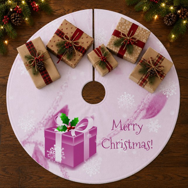 Rosa Weihnachtsgeschenk Treppenhaut Fleece Weihnachtsbaumdecke (Pink Christmas Gift Tree Skirt)