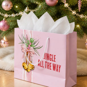 Rosa Weihnachtsgeschenktasche 'Jingle All the Way' Große Geschenktüte