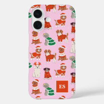 Rosa Weihnachtshunde Personalisiert Girl Monogram