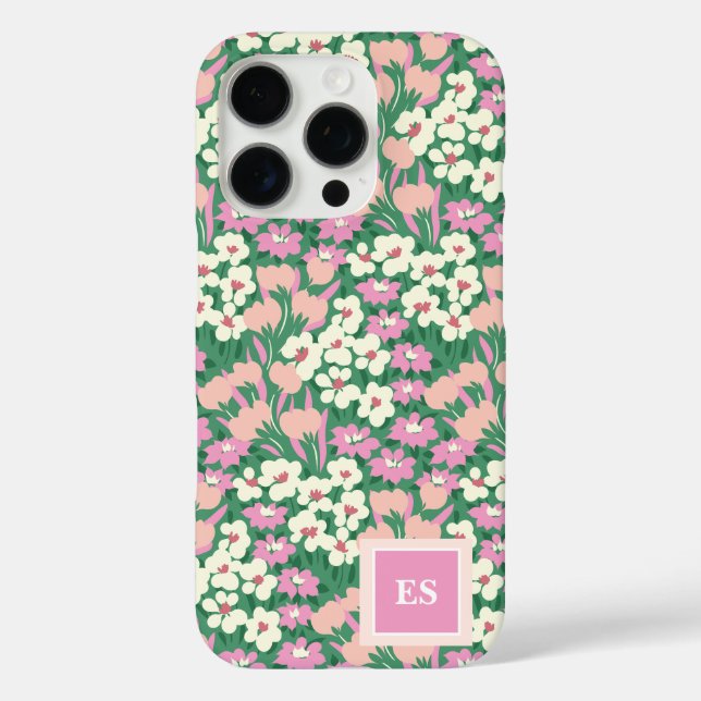 Rosa Weihnachtshunde Personalisiert Girl Monogram iPhone 16 Pro Hülle (Rückseite)