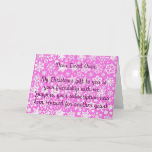 Rosa Weihnachtskarte mit Schneeflocken und Sarkasm Karte
