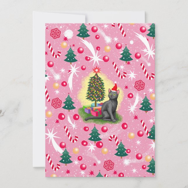 Rosa Weihnachtskatze Feiertagskarte (Vorderseite)