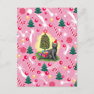 Rosa Weihnachtskatze Feiertagspostkarte