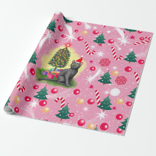 Rosa Weihnachtskatze Geschenkpapier