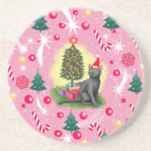 Rosa Weihnachtskatze Getränkeuntersetzer