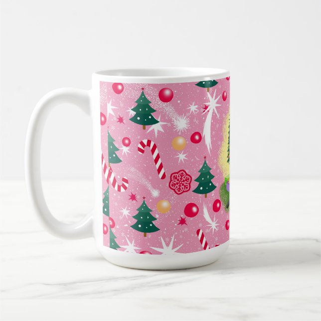 Rosa Weihnachtskatze Kaffeetasse (Links)