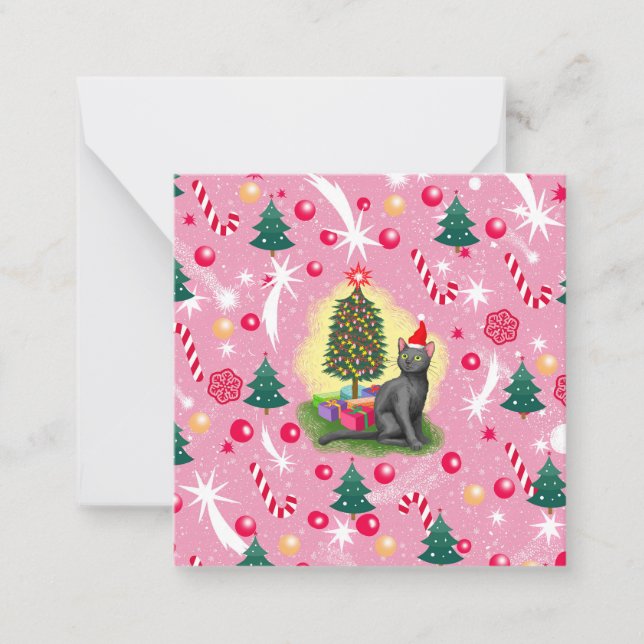 Rosa Weihnachtskatze Mitteilungskarte (Vorderseite)