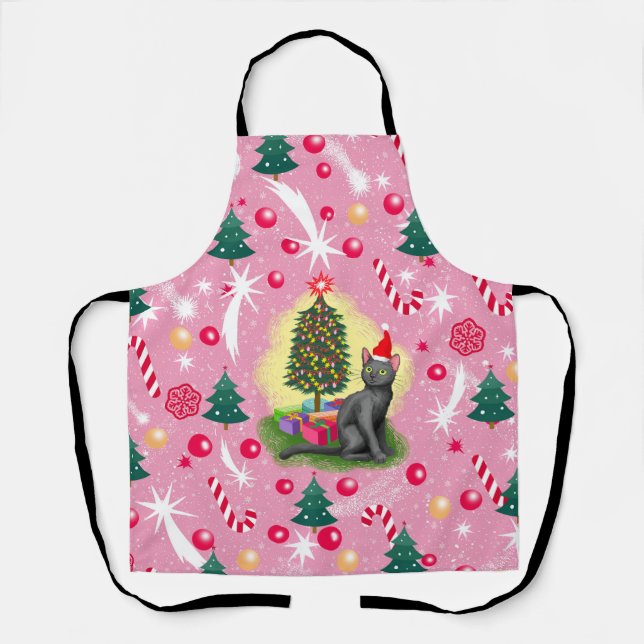 Rosa Weihnachtskatze Schürze (Vorderseite)