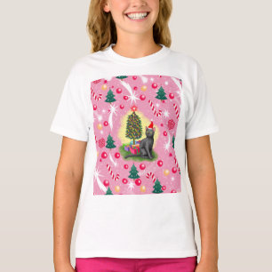 Rosa Weihnachtskatze T-Shirt