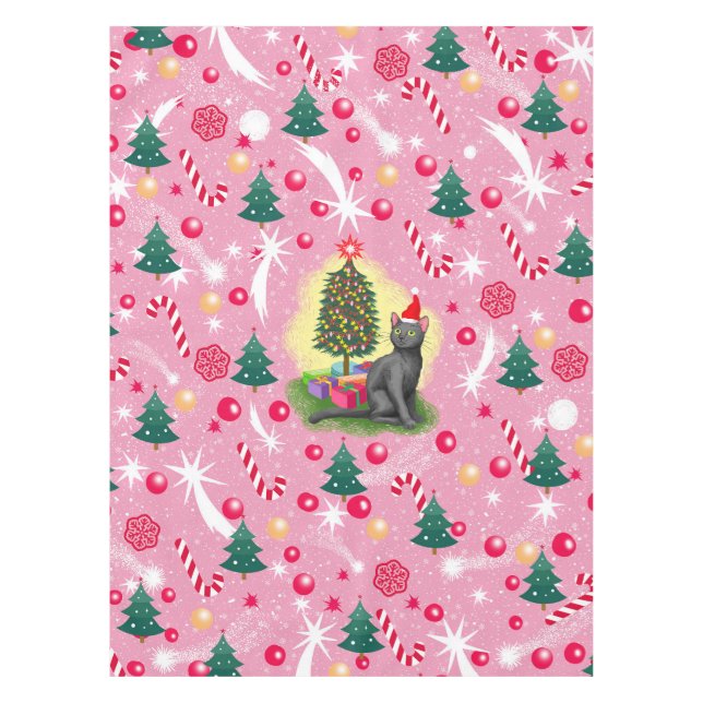 Rosa Weihnachtskatze Tischdecke (Vorderseite)