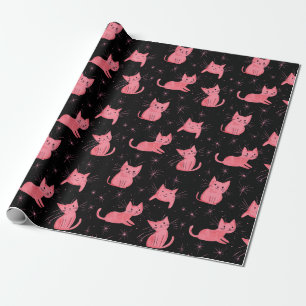 Rosa Weihnachtskatzen auf schwarz Geschenkpapier