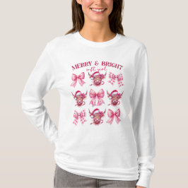 Rosa Weihnachtskokette Bogen und Kühe T-Shirt