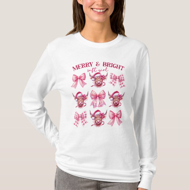 Rosa Weihnachtskokette Bogen und Kühe T-Shirt (Vorderseite)