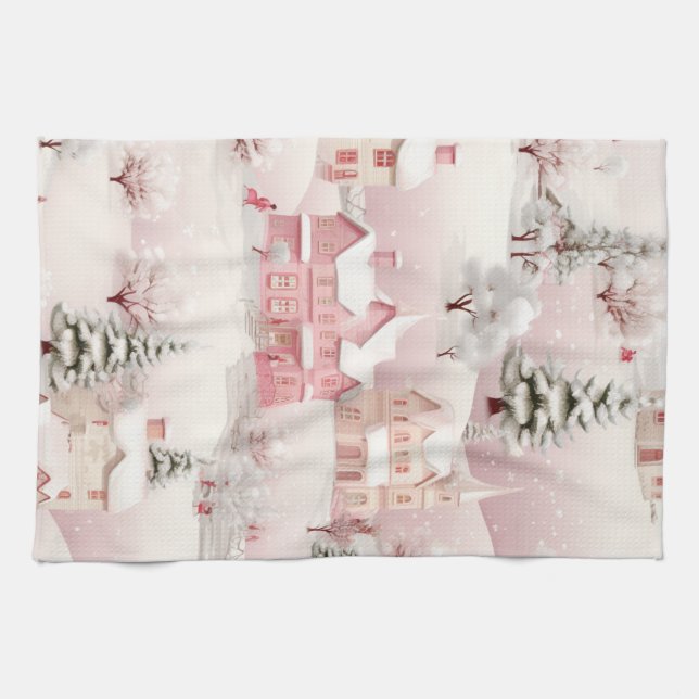 Rosa Weihnachtsküchentuch. Geschirrtuch (Horizontal)