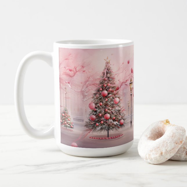 Rosa Weihnachtslandschaft im Freien Kaffeetasse (Mit Donut)