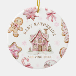 Rosa Weihnachtslebkuchen-Baby kommt an Keramik Ornament
