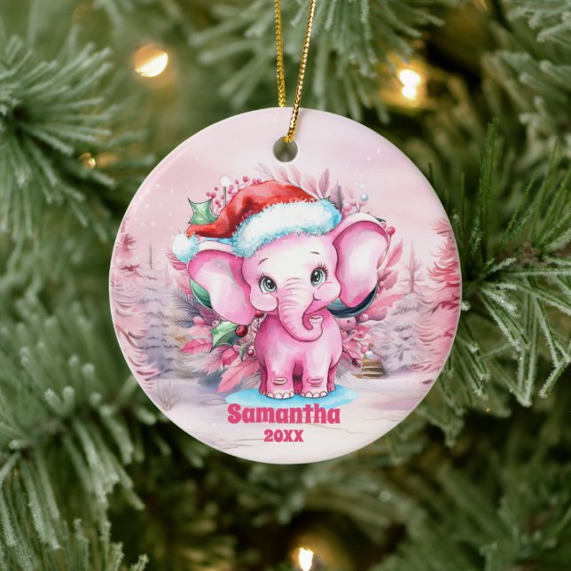 Rosa Weihnachtslephant Kinder Foto Ornament (Baum)