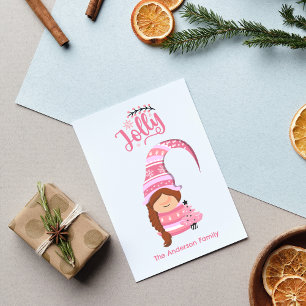 Rosa Weihnachtsmädchen mit Braid Hair Jolly Feiertagskarte