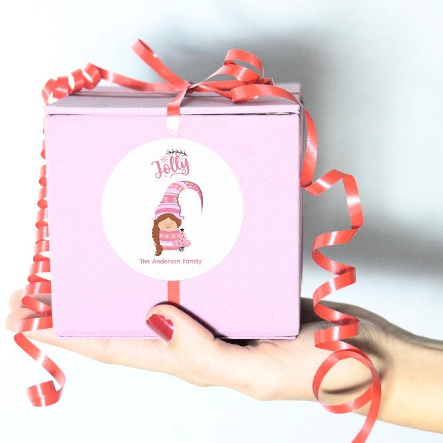 Rosa Weihnachtsmädchen mit Braid Hair Jolly Runder Aufkleber (Von Creator hochgeladen)