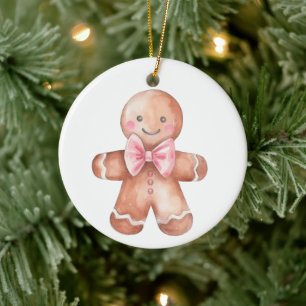 Rosa Weihnachtsmann aus Lebkuchen Keramik Ornament