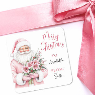 Rosa Weihnachtsmann-Geschenkanhänger-Aufkleber Quadratischer Aufkleber