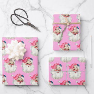 Rosa Weihnachtsmann-Gesicht Claus Weihnachten Alt Geschenkpapier Set