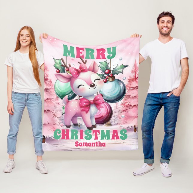 Rosa Weihnachtsmann Personalisierte Kinder Name Fleecedecke (Beispiel)
