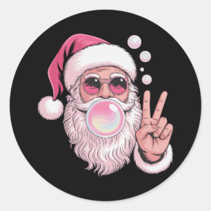 Rosa Weihnachtsmann pustet Kaugummi Xmas Weihnacht Runder Aufkleber