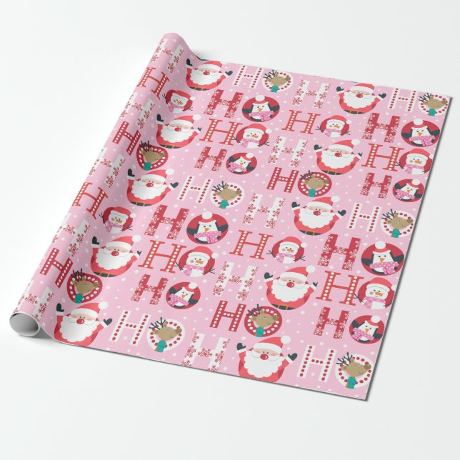 Rosa Weihnachtsmann und Rudolph Weihnachtslustig Geschenkpapier (Ungerollt)