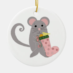 Rosa Weihnachtsmaus Keramikornament