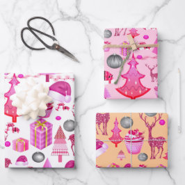 Rosa Weihnachtsmuster Geschenkpapier Set