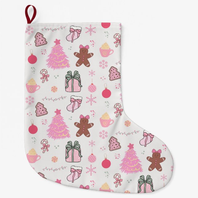 Rosa Weihnachtsmuster Großer Weihnachtsstrumpf (Vorderseite)
