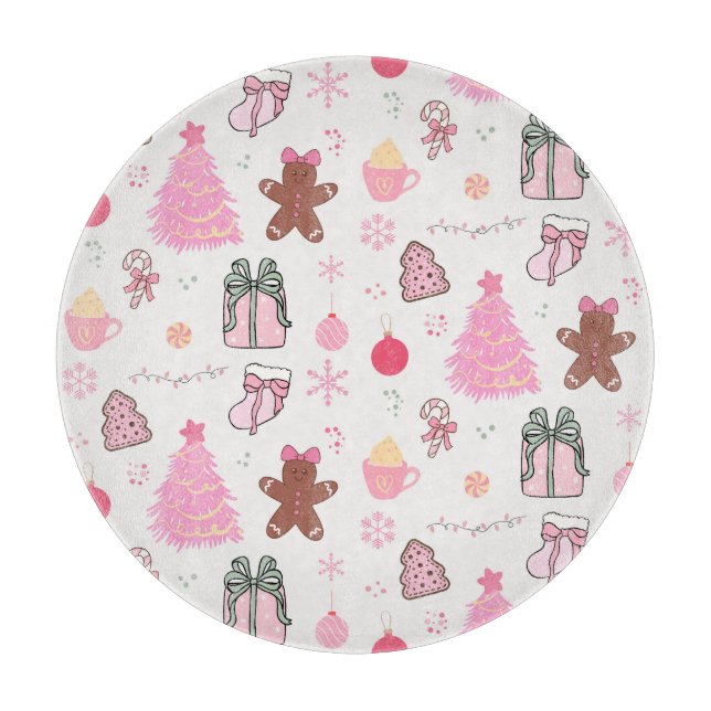 Rosa Weihnachtsmuster Schneidebrett (Vorderseite)