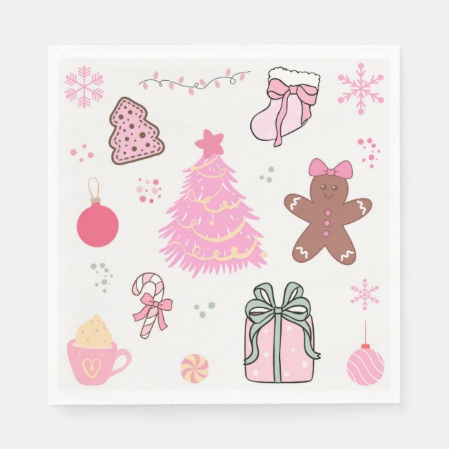 Rosa Weihnachtsmuster Serviette (Vorderseite)
