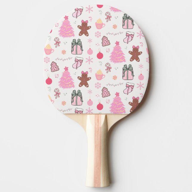Rosa Weihnachtsmuster Tischtennis Schläger (Vorderseite)
