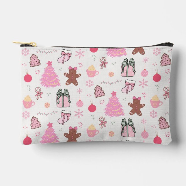 Rosa Weihnachtsmuster Zubehörtasche (Vorderseite)