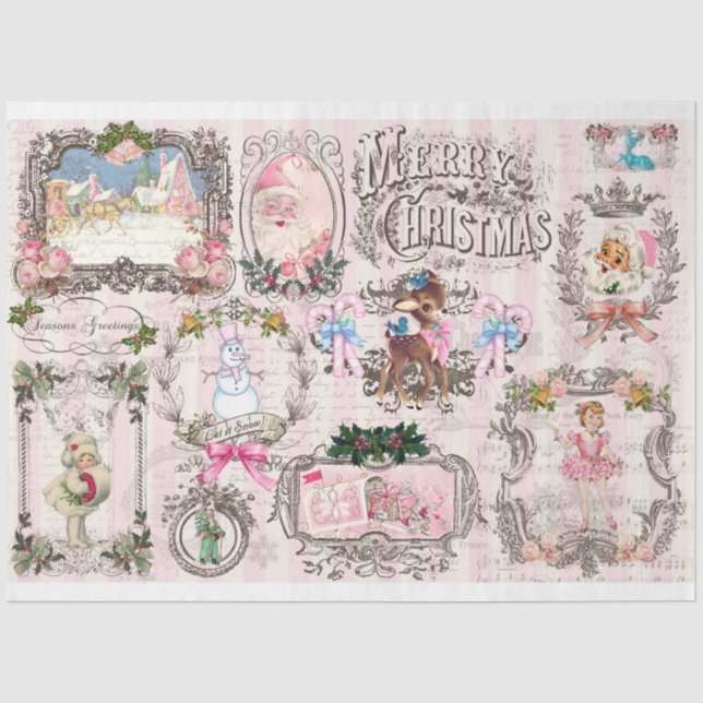 Rosa Weihnachtsprojektrahmen Vol. 1 Decoupage Seidenpapier (Vorderseite)
