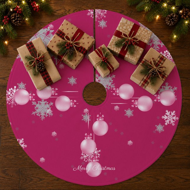 Rosa Weihnachtsschmuck Baumrock Fleece Weihnachtsbaumdecke (Pink Christmas Ornaments Tree Skirt)