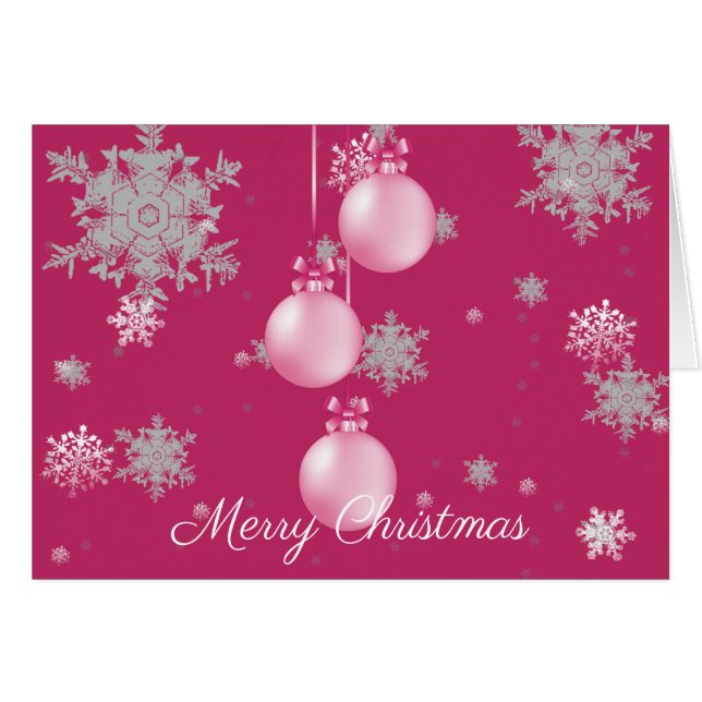Rosa Weihnachtsschmuck Grußkarte (Vorderseite (Horizontal))