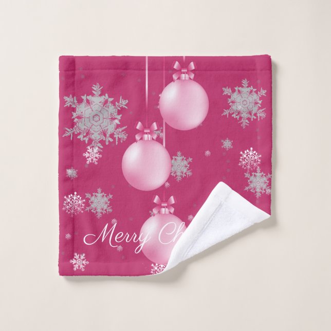 Rosa Weihnachtsschmuck Handtuch Set (Waschlappen)
