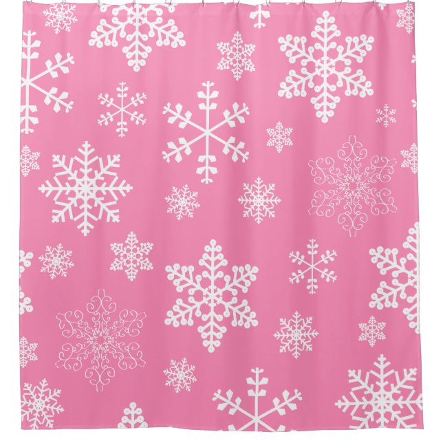 Rosa Weihnachtsschneeflocken eisig Duschvorhang (Vorderseite)