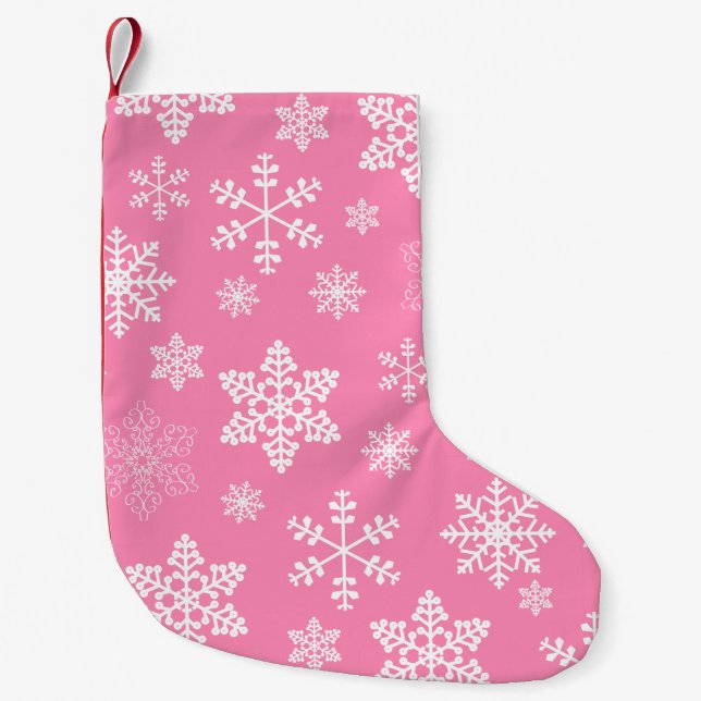 Rosa Weihnachtsschneeflocken eisig Kleiner Weihnachtsstrumpf (Vorderseite)