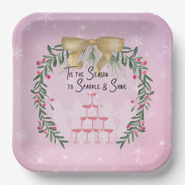 Rosa Weihnachtssparkle und Shine Pappteller (Vorderseite)