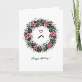 Rosa Weihnachtsstern-Weihnachtskranz Karte
