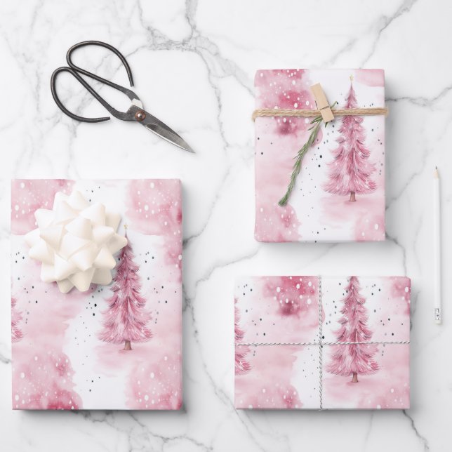 Rosa Weihnachtsverpackung für Geschenke Geschenkpapier Set (Vorderseite)