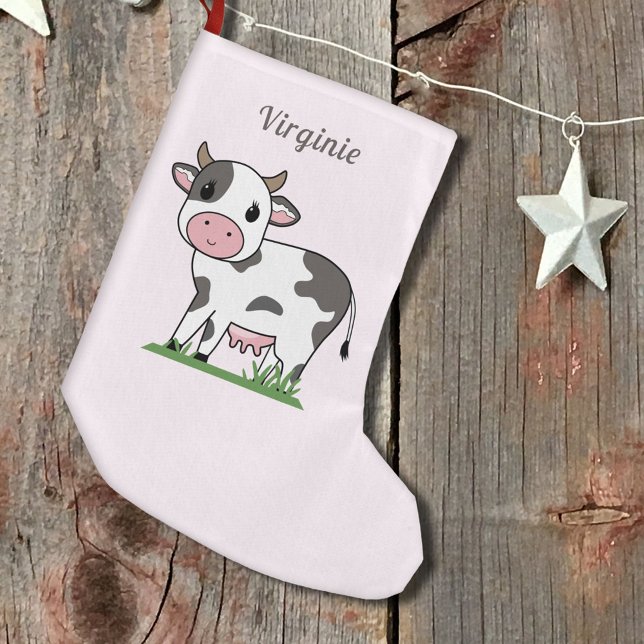 Rosa Weihnachtsweih mit Niedlicher Kuh Kleiner Weihnachtsstrumpf (Pink Christmas Stocking with a Cute Cow)
